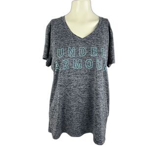 Under Armour Womens V-Neck Short Sleeve Heat Gear T-shirt Top Gray Size Large